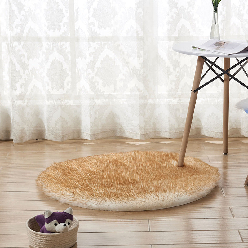 Modern Solid Color Faux Wool Rug, Soft Long Plush Round Area Rug, Machine Washable Faux Fur Carpet, Non-Slip Floor Mat for Living Room, Bedroom, Balcony & Bedside