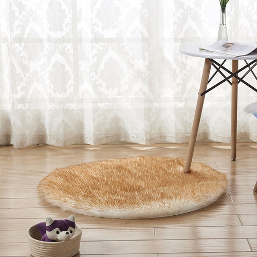 Modern Solid Color Faux Wool Rug, Soft Long Plush Round Area Rug, Machine Washable Faux Fur Carpet, Non-Slip Floor Mat for Living Room, Bedroom, Balcony & Bedside