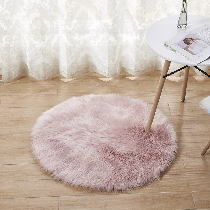Modern Solid Color Faux Wool Rug, Soft Long Plush Round Area Rug, Machine Washable Faux Fur Carpet, Non-Slip Floor Mat for Living Room, Bedroom, Balcony & Bedside