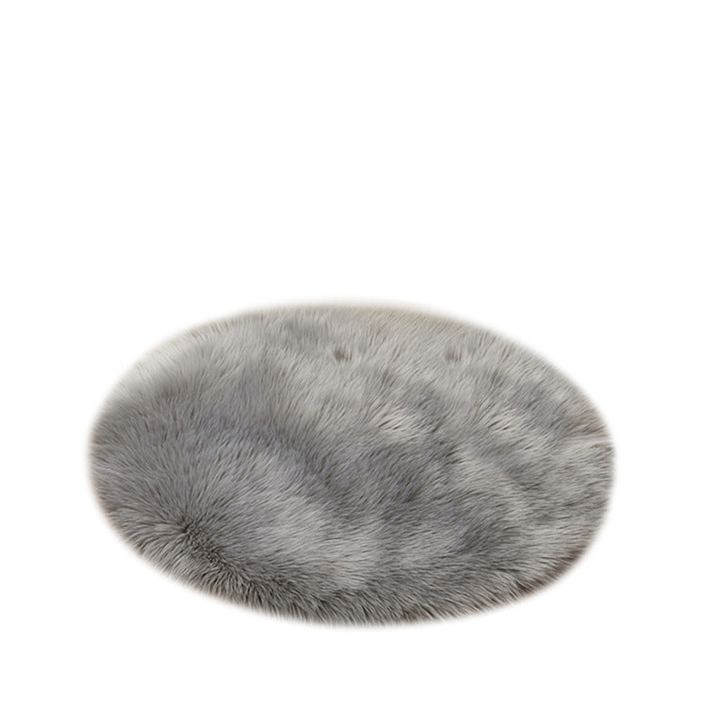 Modern Solid Color Faux Wool Rug, Soft Long Plush Round Area Rug, Machine Washable Faux Fur Carpet, Non-Slip Floor Mat for Living Room, Bedroom, Balcony & Bedside