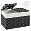 SETVSON Storage Basket with Lid Rattan Woven Storage Baskets with 2 Separate Lids, 17.2 Gallon (65 L), 22 x 13 x 13.8 Inches,Foldable, 2 Removable Liner Bags Handles for Bedroom, Laundry Room Natural